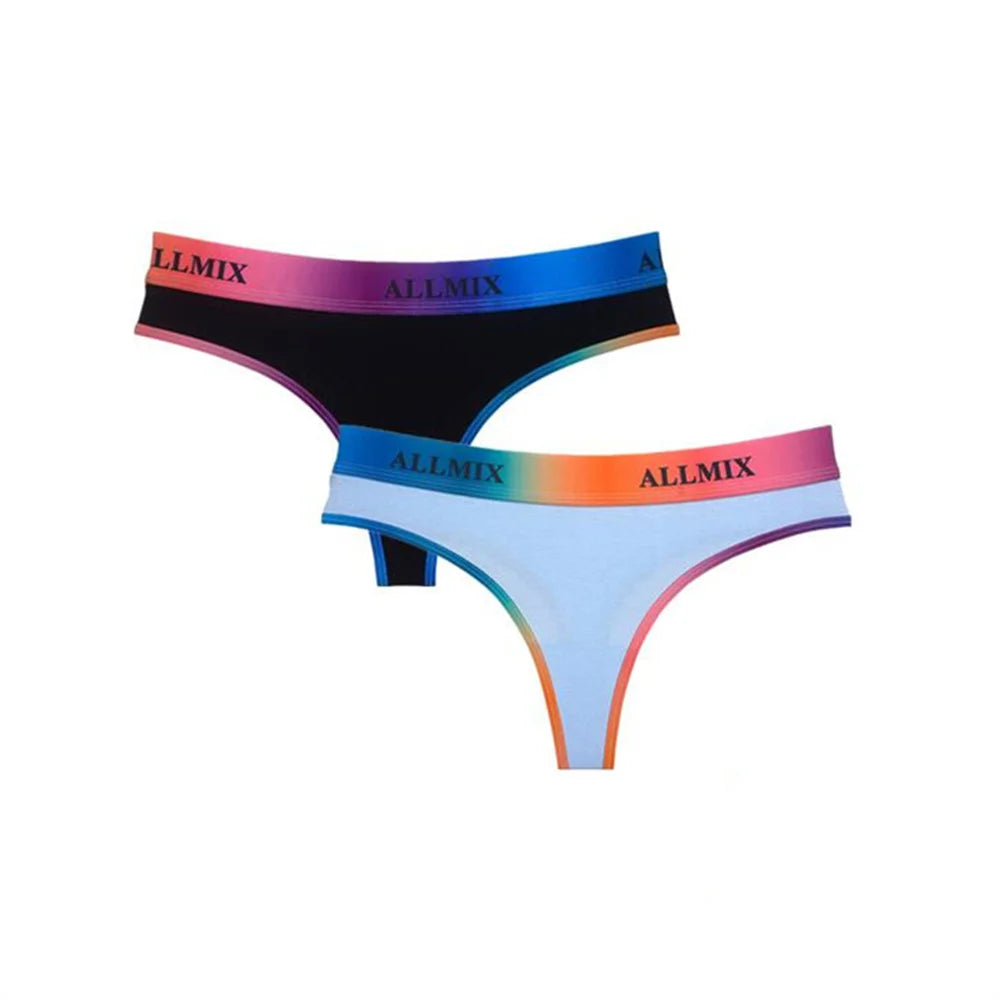 2 Pack Panties Cotton for Women Thong Rainbow Colour Underwear Ladies Elasticity G-string Briefs The Clothing Company Sydney