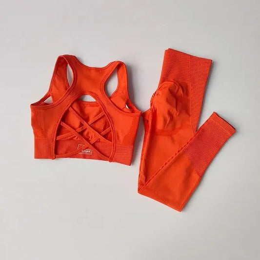 2 Piece Sports Bra Women's Matching Set Fitness Tank Top Bra Shockproof Running Leggings Yoga Suit Criss Cross Back Bra Clothing