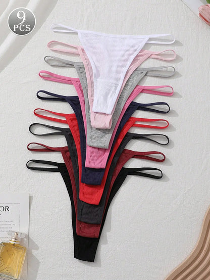 9 pack ribbed low-waist seamless thong panties in assorted colors from The Clothing Company Sydney