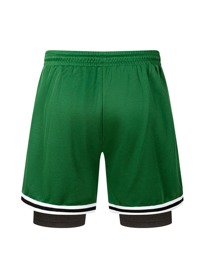 2 in 1 Summer Men's Sports Elastic Waist Basketball Training Shorts Fitness Running Breathable Quick Dry Sportswear Bottoms