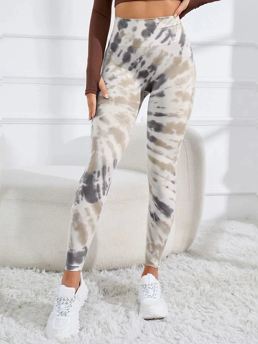 Women's 3D Print Tie Dye Sports Seamless High Waist Fitness Push Up Leggings Gym Clothing Workout Tights Pants