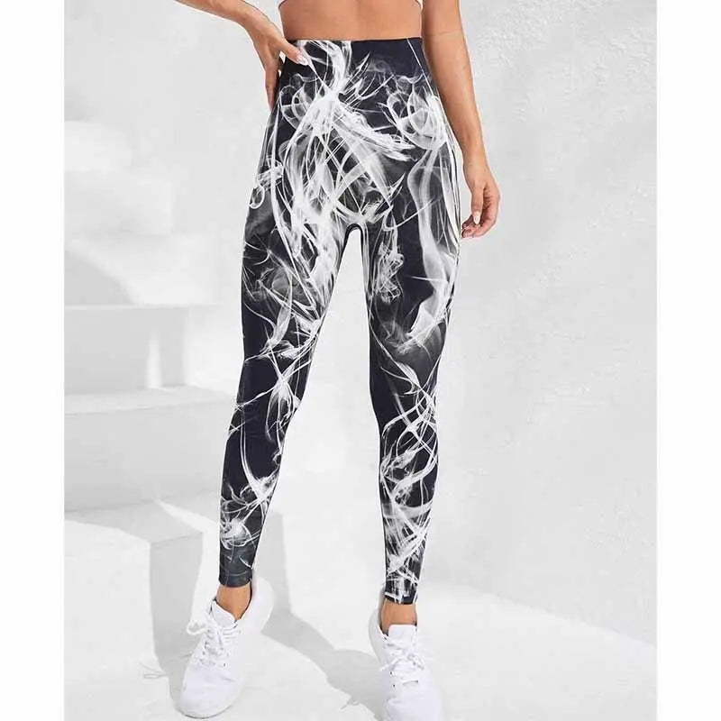 Women's 3D Print Tie Dye Sports Seamless High Waist Fitness Push Up Leggings Gym Clothing Workout Tights Pants