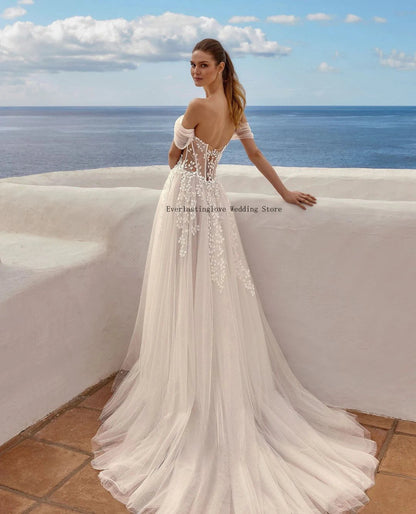 Off The SHoulder Sweethart 3d Flower Lace Boho Beach A Line Wedding Dresses Side Slit Custom Made Bridal Gown The Clothing Company Sydney