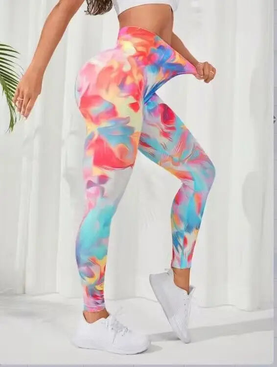 3D Print Tie Dye Sports Women Seamless High Waist Fitness Push Up Leggings Gym Clothing Workout Tights Pants