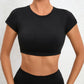 Hollow Crop Top Short Sleeve Yoga Shirt Women's Fitness Workout Tops Gym Clothes Sportswear Running T-shirts The Clothing Company Sydney