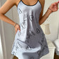 Heart  Letter Print Nightdress  Casual Round Neck Spaghetti Strap Sleep Women's Sleepwear  Dress