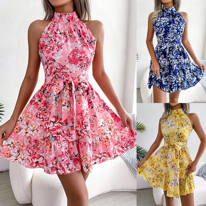 Summer Women O Neck Floral Print Bandage Holiday Beach Sundress Casual Halter Short Dresses The Clothing Company Sydney