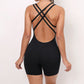 Criss Cross Backless Unitard Gym Women Romper One Piece Yoga Set Sportswear Sleeveless Sport Short Jumpsuit Playsuit Fitness Overalls The Clothing Company Sydney