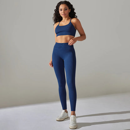 Seamless Ribbed Women's Sportswear Two Piece Yoga Set High Waist Gym Leggings Crop Top Fitness Sports Suits Acid Wash Activewear The Clothing Company Sydney