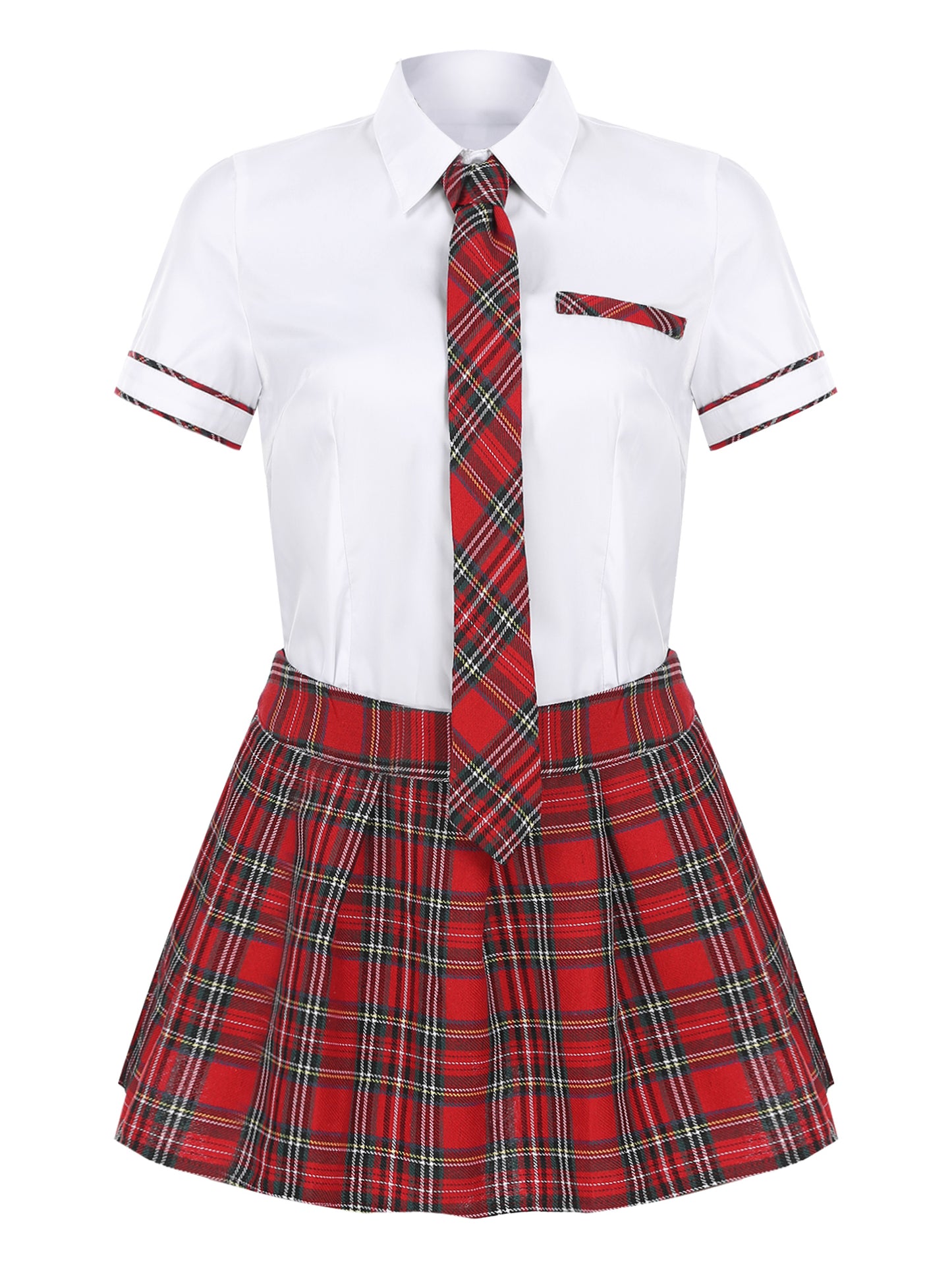 Women's Cosplay Costume Adult School Uniform Short Sleeve Shirt with Plaid Skirt for Halloween Role Play Party The Clothing Company Sydney