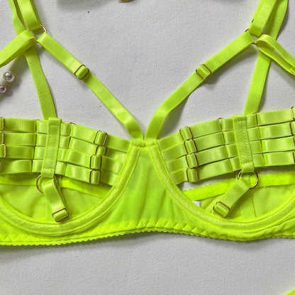 5-Piece Costume Hollow Underwear Sensual Open Bra Outfits Lingerie Set - The Clothing Company Sydney