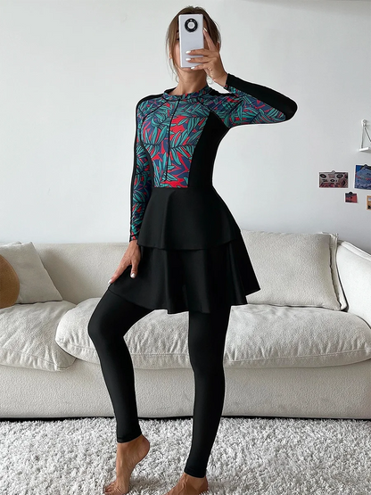 3 Piece Swimwear Women Long Sleeve Swimsuit Long Pants Top Conservative Bathing Suit