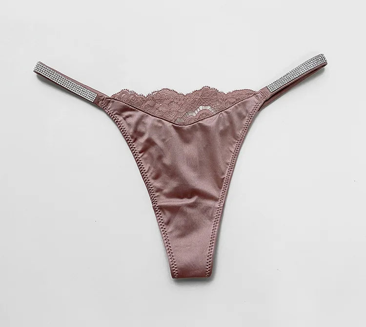 Rhinestone Lace Women Panties Seamless Underwear G String Letter Transparent Thong Female Low Rise Ladies Briefs