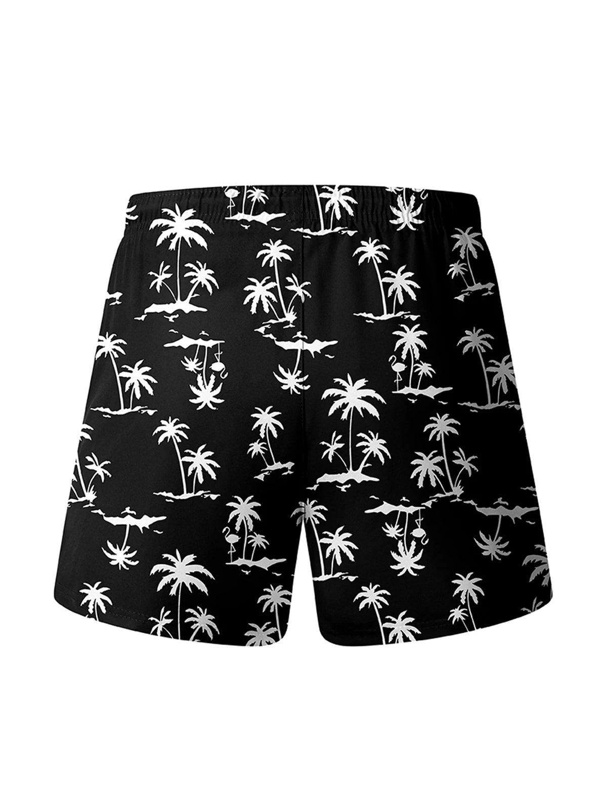 Men's quick-dry double-layer beach print swim trunks with compression liner and phone pockets