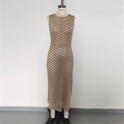 Hollow Out Sleeveless Crochet Knitted Tunic Beach Cover Up Cover-ups Mini Beach Dress Beach Wear Beachwear Female Women V6745 The Clothing Company Sydney