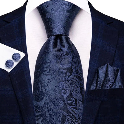Blue Paisley Silk Tie Set – Necktie, Cufflinks & Hanky for Men The Clothing Company Sydney
