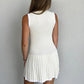 Knitted Round Neck Pleated Women's White Sleeveless High Waist Summer Casual Sporty Dress The Clothing Company Sydney