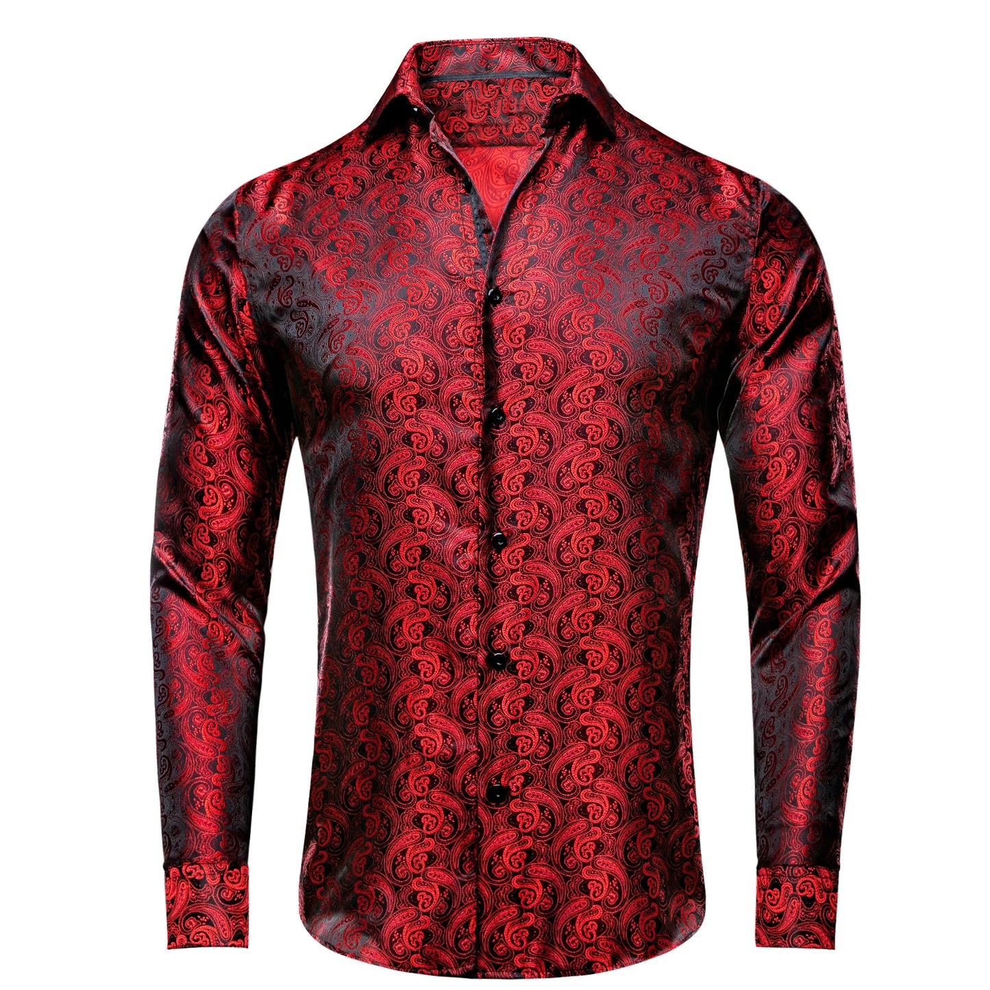 Hi-Tie Long Sleeve Silk Shirts for Men Suit Dress Outwear Male Slim Wedding Floral Paisley Gold Blue Red The Clothing Company Sydney