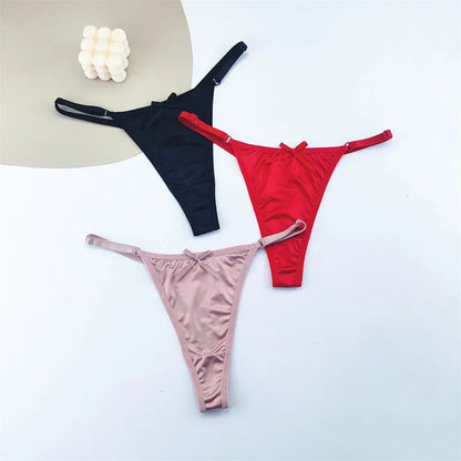 3 Pack Adjustable Satin Thong G-string Underwear Low Waist T Back Bow Lingerie Briefs The Clothing Company Sydney