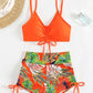 2 Piece Drawstring Front Shorts Bikinis High Waist Swimsuit Women Swimwear Bathers Bathing Swimming Swim Suit Beachwear