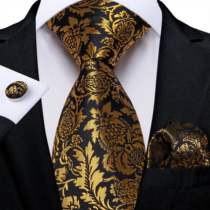 Luxury Black & Gold Paisley Silk Tie Set – Men's Necktie, Pocket Square & Cufflinks Gift The Clothing Company Sydney