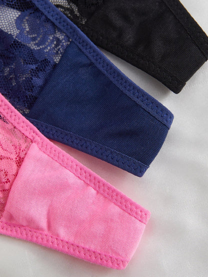 3 Pack Women's Lace Panties Underwear Adjustable Strap Floral Lace Sheer Mesh Thong G String The Clothing Company Sydney