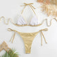 2 Piece Shiny Triangle Micro Thong Bikinis Sets Swimsuit Mini Swimwear Bathing Swiming Suits