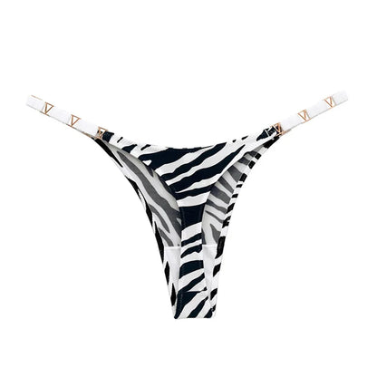 Seamless Thong Women Underwear Briefs Panties Zebra Flower Low Rise Metal Buckle G String Bikini Panty
