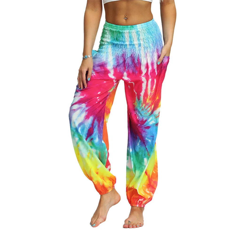 Tie-Dye High Waist Harem Pants Yoga Trousers Baggy Elastic Waist Boho Pants Casual Loose Beach Pants The Clothing Company Sydney