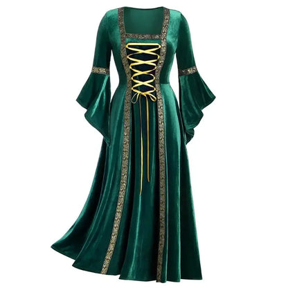 Halloween Costume Long Sleeve Medieval Cosplay Vintage Vampire Witch Victorian Gothic Bandage Dress