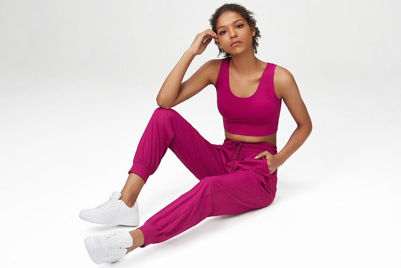 Two Piece Workout Yoga Suit Women Solid Color Breathable Running Sportswear SBra Joggers Pants Athletic Wear Gym Clothes The Clothing Company Sydney