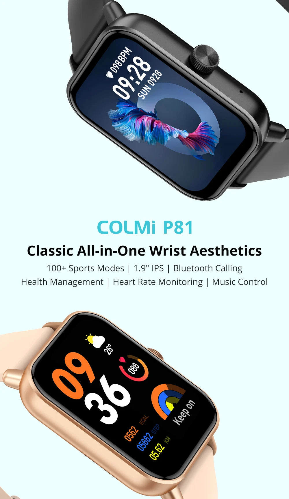 P81 Smart Watch Ultra 1.9 inch Screen 24H Health Monitor 100+ Sports Modes Bluetooth Smartwatch Men Women