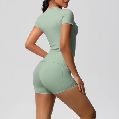 Workout Sportswear 2 Piece Piece Female Yoga Shirt Push Up Workout Clothes Outdoors Sport  High Waist  Fitness Sport Shorts