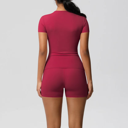 Workout Sportswear 2 Piece Piece Female Yoga Shirt Push Up Workout Clothes Outdoors Sport  High Waist  Fitness Sport Shorts