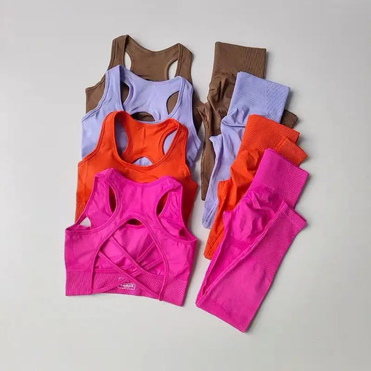 2 Piece Sports Bra Women's Matching Set Fitness Tank Top Bra Shockproof Running Leggings Yoga Suit Criss Cross Back Bra Clothing