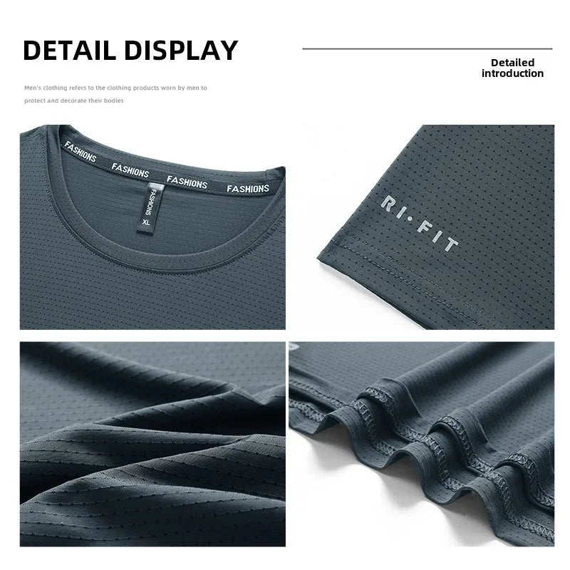 Ice Silk T-Shirts Men Plus Size Tshirt Tee Shirt Breathable Running Top