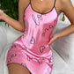 Heart  Letter Print Nightdress  Casual Round Neck Spaghetti Strap Sleep Women's Sleepwear  Dress