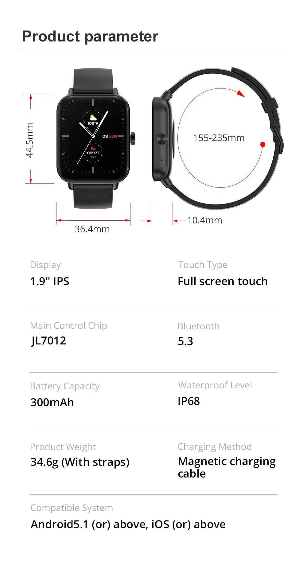 P81 Smart Watch Ultra 1.9 inch Screen 24H Health Monitor 100+ Sports Modes Bluetooth Smartwatch Men Women