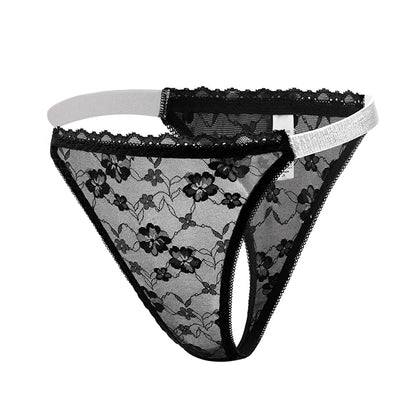 Women's lace G-string thong panties in breathable stretch fabric, elegant plus-size lingerie underwear