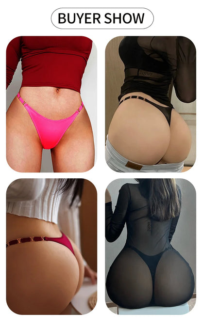 Seamless Thong Women Underwear Briefs Panties Zebra Flower Low Rise Metal Buckle G String Undies