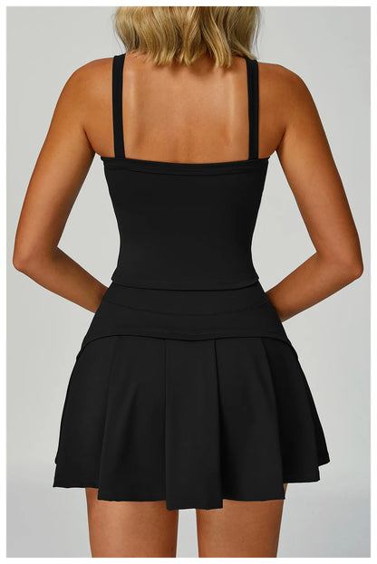 Women's Yoga Matching Set 2 Piece Sport Bra High Waist Sports Short Skirt Gym Fitness Sleeveless Workout Suit Sportswear