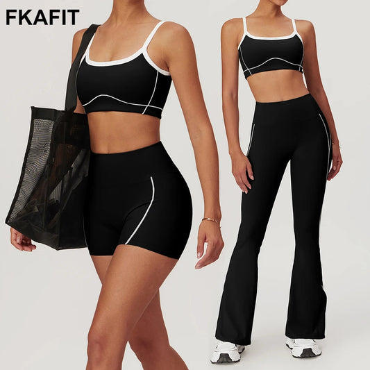 2 Piece Yoga Set Women Sport Bra Gym Workout Legging High Waist Wide Flare Pant Fitness Sports Shorts Active Wear Suit The Clothing Company Sydney