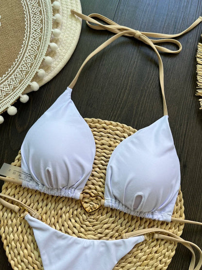 Halter Solid color Bikini Set Women's Swimsuit Two piece Triangle Thong Swimwear Bathing Suit The Clothing Company Sydney