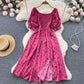 Women's Fashion Romantic Floral Print Split Long Summer Dress Puff Sleeve Party Dress