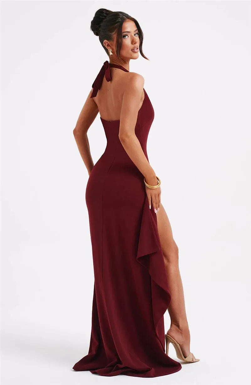 Deep V Neck Thigh High Split Maxi Halter Sleeveless Backless Bodycon Club Party Long Dress The Clothing Company Sydney