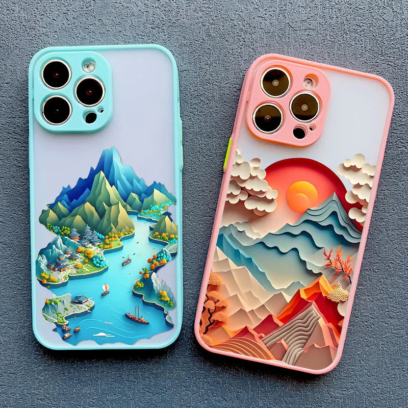 Printed Landscape Phone case For iPhone 15 14 Pro Max 13 12 Pro Max Mini Creative Mountains Back Cover The Clothing Company Sydney