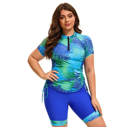 Women's plus size tropical plant print tankini swimsuit and shorts set by The Clothing Company Sydney