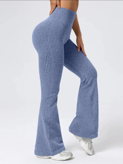 Women's High-Waist Bell Bottom Pants Sporty Tight Fit Comfortable Elastic Wide Leg Pants