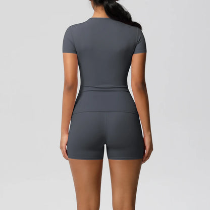 Workout Sportswear 2 Piece Piece Female Yoga Shirt Push Up Workout Clothes Outdoors Sport  High Waist  Fitness Sport Shorts