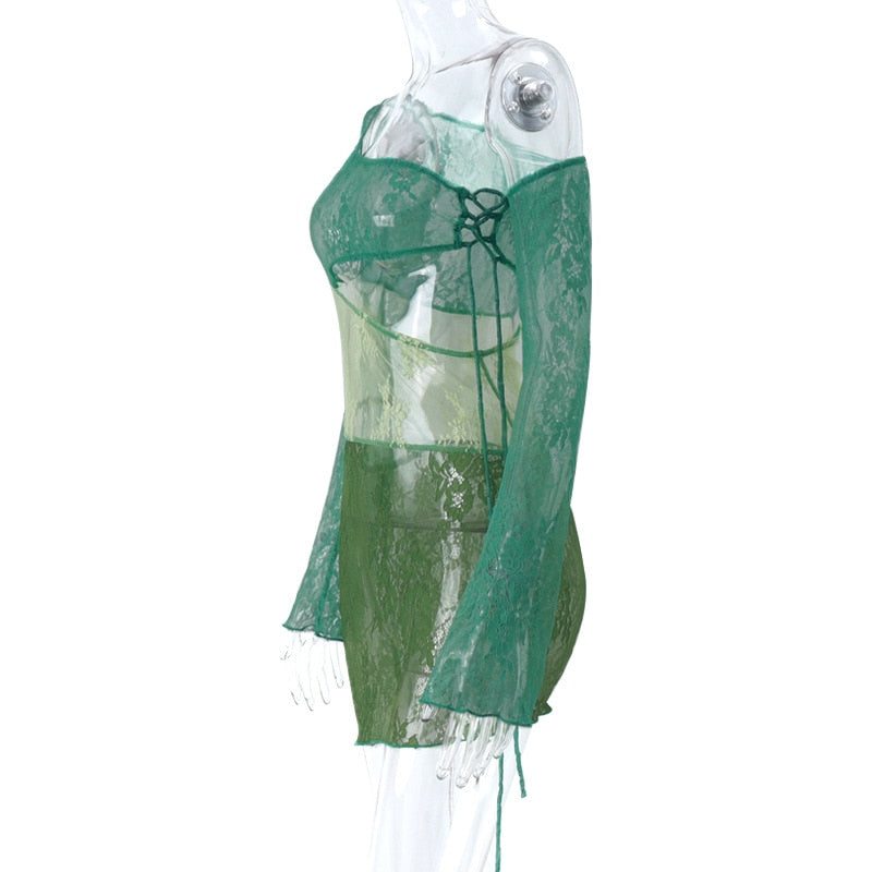 Jacquard Transparent Backless Mini Dress Women's Clothes Elegant Summer Long Sleeve Cut Out Dress The Clothing Company Sydney
